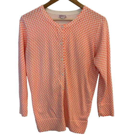 Merona Sweaters - Merona Orange White Floral Knit Cardigan Sweater Cottagecore Grandmacore Medium